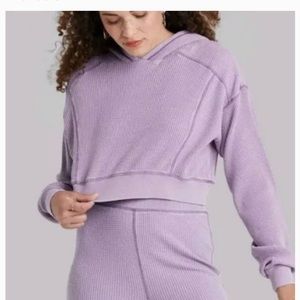 Wild Fable Purple Waffle Cropped Long Sleeve Hoodie NWT Medium